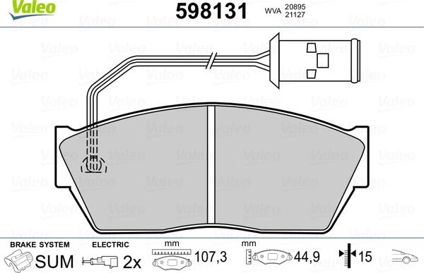 Valeo 598131 - Тормозные колодки, дисковые, комплект autospares.lv