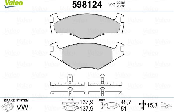 Valeo 598124 - Тормозные колодки, дисковые, комплект autospares.lv