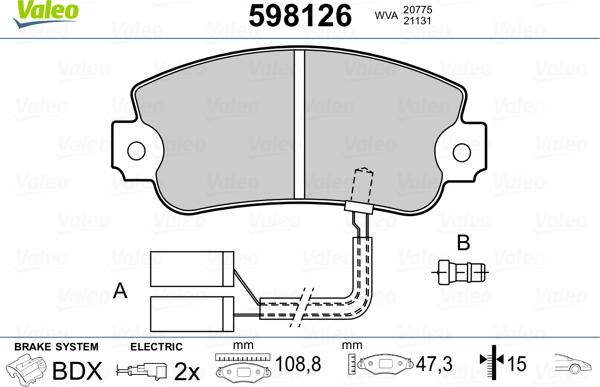 Valeo 598126 - Тормозные колодки, дисковые, комплект autospares.lv