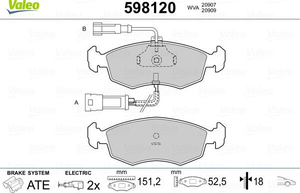 Valeo 598120 - Тормозные колодки, дисковые, комплект autospares.lv