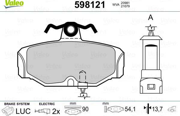 Valeo 598121 - Тормозные колодки, дисковые, комплект autospares.lv