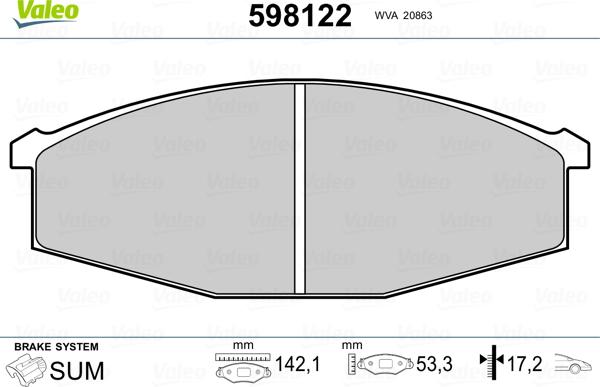 Valeo 598122 - Тормозные колодки, дисковые, комплект autospares.lv