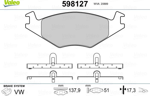 Valeo 598127 - Тормозные колодки, дисковые, комплект autospares.lv