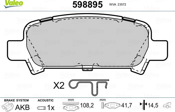 Valeo 598895 - Тормозные колодки, дисковые, комплект autospares.lv