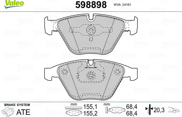 Valeo 598898 - Тормозные колодки, дисковые, комплект autospares.lv