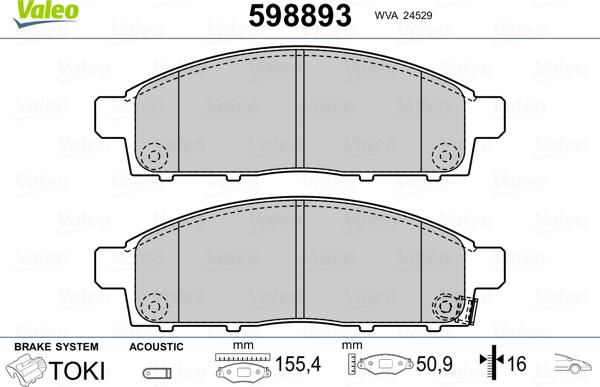 Valeo 598893 - Тормозные колодки, дисковые, комплект autospares.lv