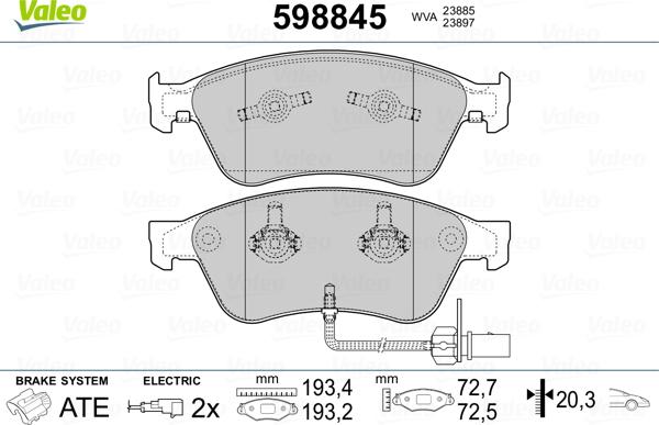 Valeo 598845 - Тормозные колодки, дисковые, комплект autospares.lv