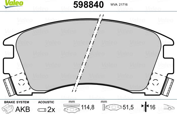 Valeo 598840 - Тормозные колодки, дисковые, комплект autospares.lv