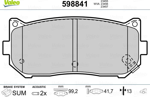 Valeo 598841 - Тормозные колодки, дисковые, комплект autospares.lv