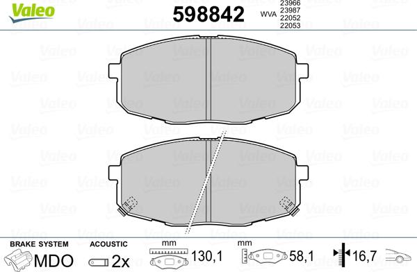 Valeo 598842 - Тормозные колодки, дисковые, комплект autospares.lv