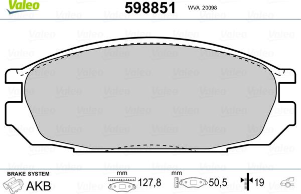 Valeo 598851 - Тормозные колодки, дисковые, комплект autospares.lv