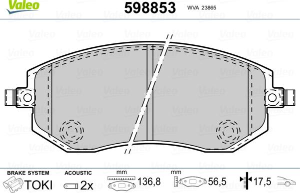 Valeo 598853 - Тормозные колодки, дисковые, комплект autospares.lv