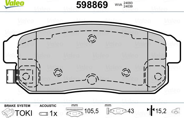 Valeo 598869 - Тормозные колодки, дисковые, комплект autospares.lv