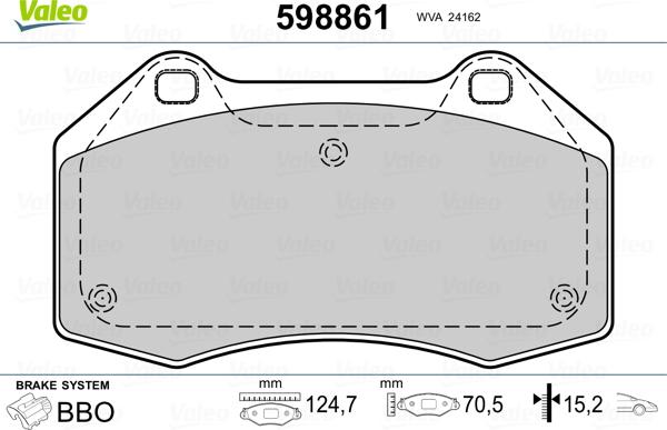 Valeo 598861 - Тормозные колодки, дисковые, комплект autospares.lv