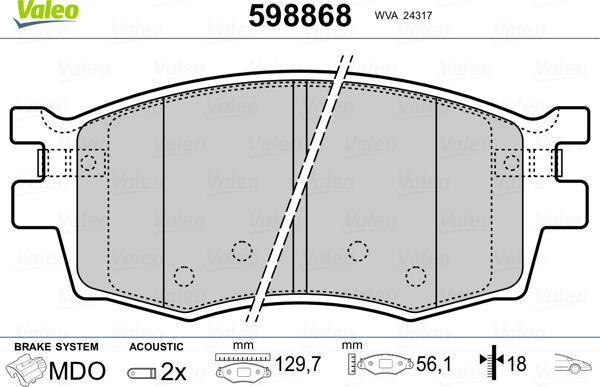 Valeo 598868 - Тормозные колодки, дисковые, комплект autospares.lv