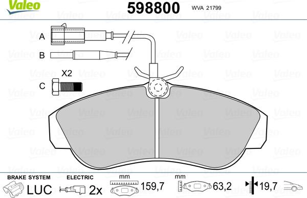 Valeo 598800 - Тормозные колодки, дисковые, комплект autospares.lv