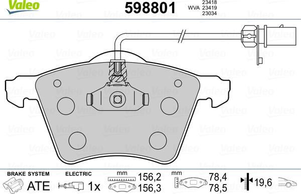 Valeo 598801 - Тормозные колодки, дисковые, комплект autospares.lv