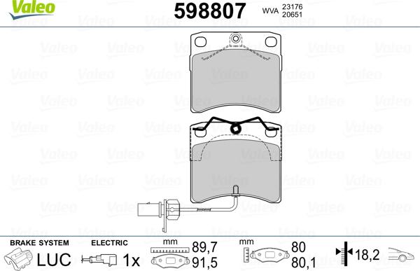 Valeo 598807 - Тормозные колодки, дисковые, комплект autospares.lv