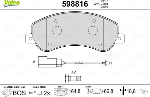 Valeo 598816 - Тормозные колодки, дисковые, комплект autospares.lv