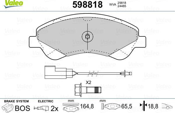 Valeo 598818 - Тормозные колодки, дисковые, комплект autospares.lv