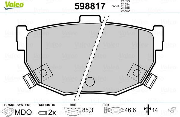 Valeo 598817 - Тормозные колодки, дисковые, комплект autospares.lv