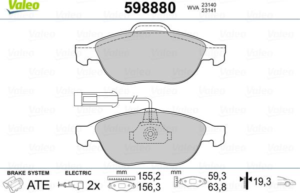 Valeo 598880 - Тормозные колодки, дисковые, комплект autospares.lv