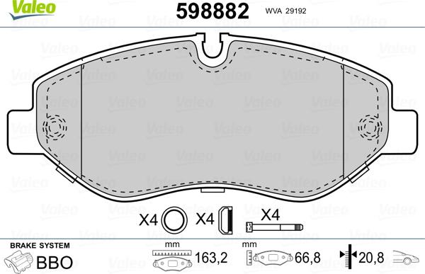 Valeo 598882 - Тормозные колодки, дисковые, комплект autospares.lv