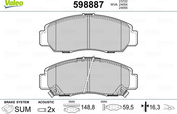 Valeo 598887 - Тормозные колодки, дисковые, комплект autospares.lv