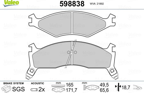 Valeo 598838 - Тормозные колодки, дисковые, комплект autospares.lv