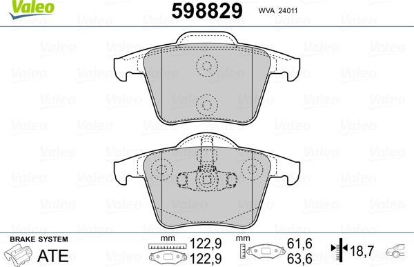 Valeo 598829 - Тормозные колодки, дисковые, комплект autospares.lv