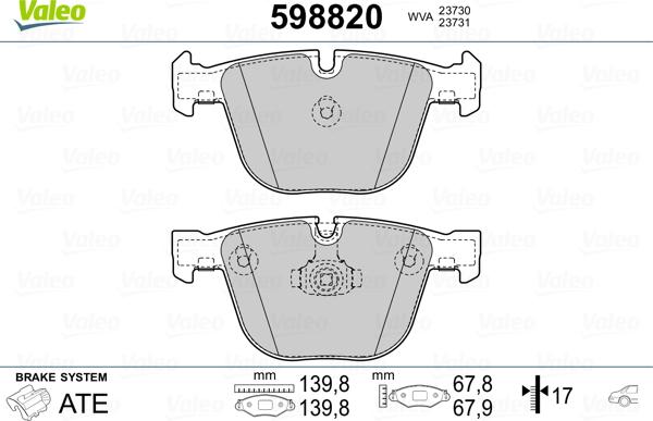 Valeo 598820 - Тормозные колодки, дисковые, комплект autospares.lv