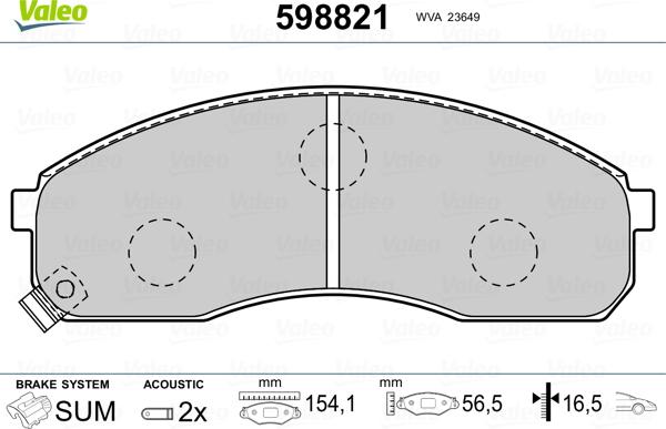 Valeo 598821 - Тормозные колодки, дисковые, комплект autospares.lv