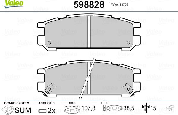 Valeo 598828 - Тормозные колодки, дисковые, комплект autospares.lv