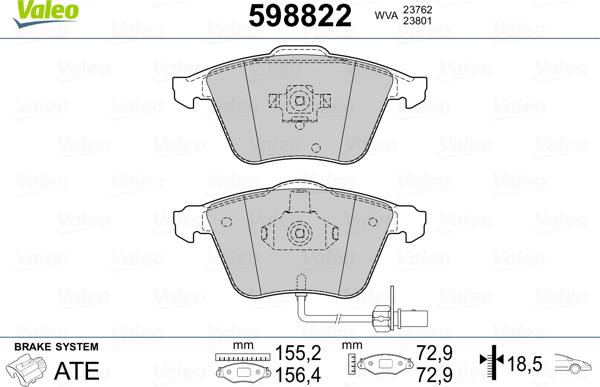 Valeo 598822 - Тормозные колодки, дисковые, комплект autospares.lv