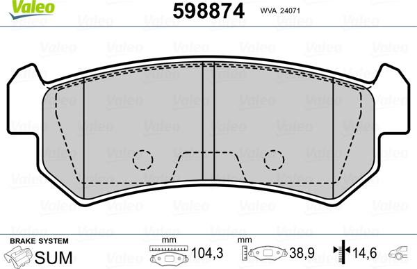 Valeo 598874 - Тормозные колодки, дисковые, комплект autospares.lv