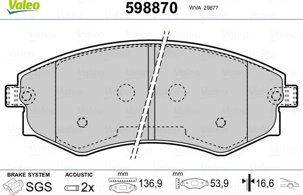 Valeo 598870 - Тормозные колодки, дисковые, комплект autospares.lv