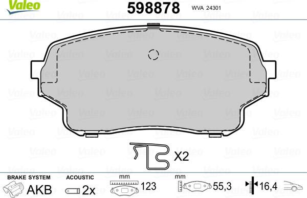 Valeo 598878 - Тормозные колодки, дисковые, комплект autospares.lv