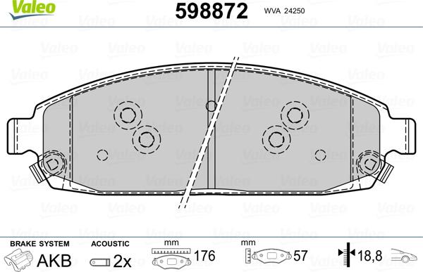 Valeo 598872 - Тормозные колодки, дисковые, комплект autospares.lv