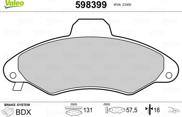 Valeo 598399 - Тормозные колодки, дисковые, комплект autospares.lv