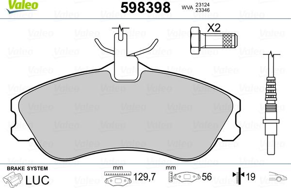 Valeo 598398 - Тормозные колодки, дисковые, комплект autospares.lv