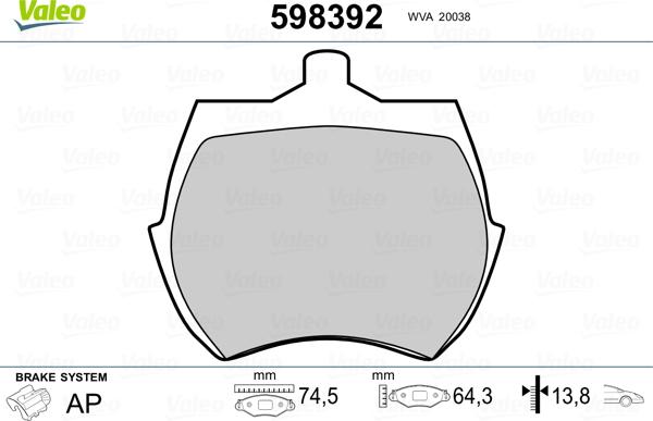 Valeo 598392 - Тормозные колодки, дисковые, комплект autospares.lv