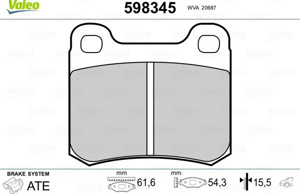 Valeo 598345 - Тормозные колодки, дисковые, комплект autospares.lv