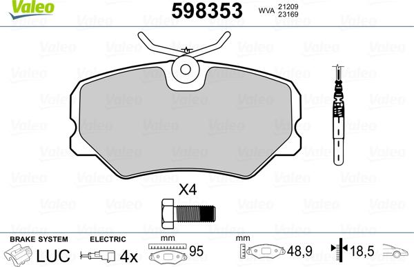 Valeo 598353 - Тормозные колодки, дисковые, комплект autospares.lv