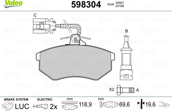 Valeo 598304 - Тормозные колодки, дисковые, комплект autospares.lv