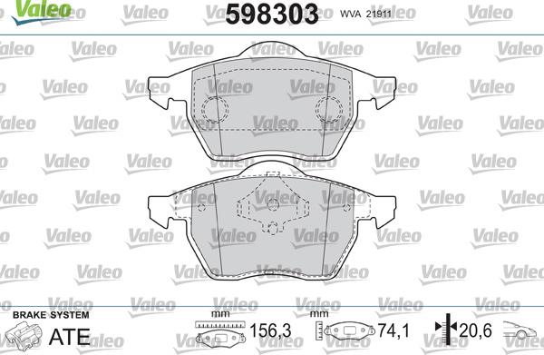 Valeo 598303 - Тормозные колодки, дисковые, комплект autospares.lv