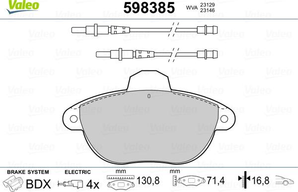 Valeo 598385 - Тормозные колодки, дисковые, комплект autospares.lv