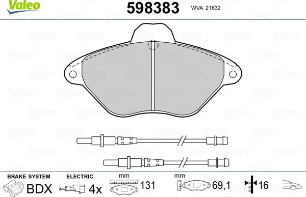Valeo 598383 - Тормозные колодки, дисковые, комплект autospares.lv