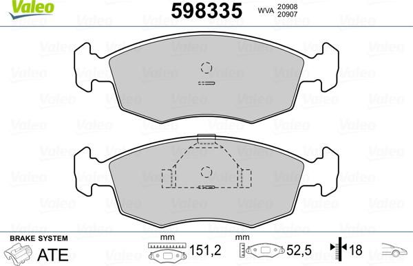 Valeo 598335 - Тормозные колодки, дисковые, комплект autospares.lv