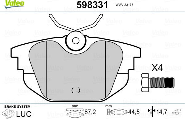 Valeo 598331 - Тормозные колодки, дисковые, комплект autospares.lv