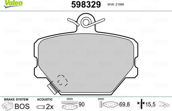 Valeo 598329 - Тормозные колодки, дисковые, комплект autospares.lv